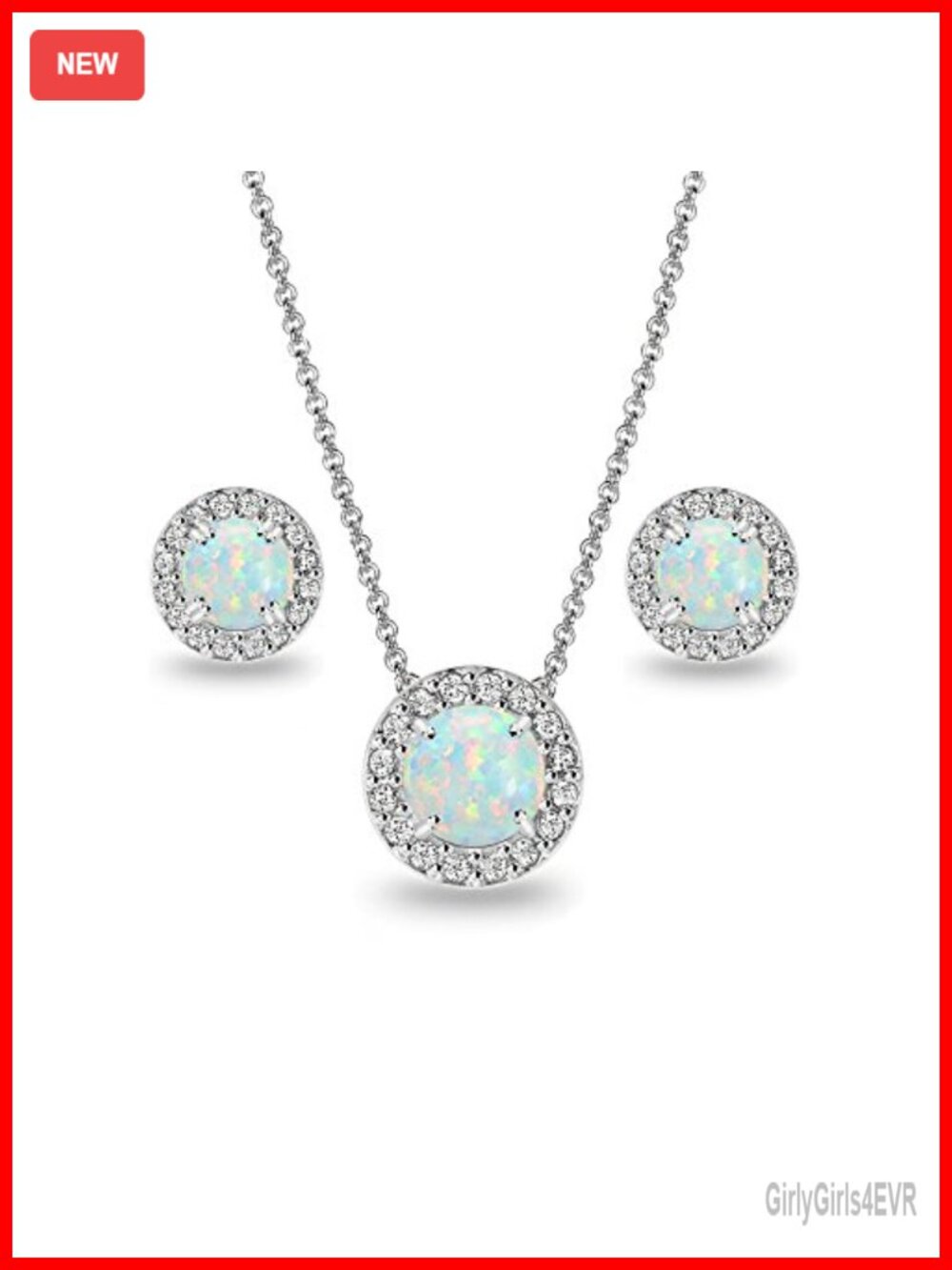 Sterling Silver Created Opal Halo Necklace & Stud Earrings Set